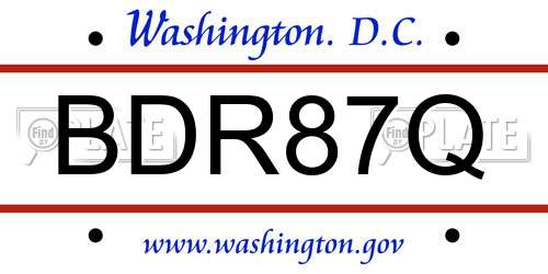BDR87Q District Of Columbia License Plate