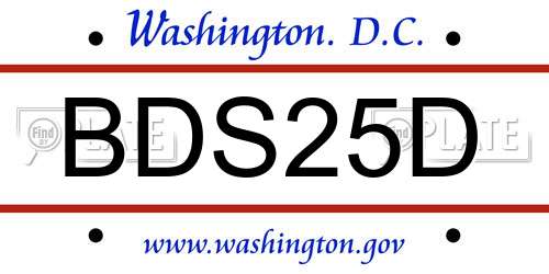 BDS25D District Of Columbia License Plate