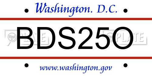 BDS25O District Of Columbia License Plate
