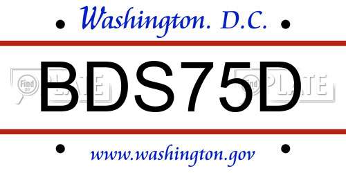BDS75D District Of Columbia License Plate