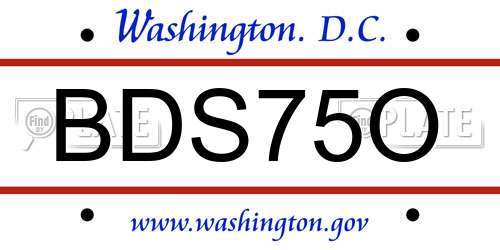 BDS75O District Of Columbia License Plate
