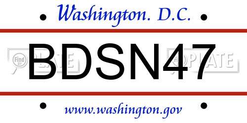BDSN47 District Of Columbia License Plate