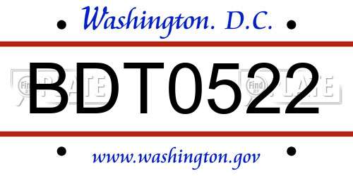 BDT0522 District Of Columbia License Plate