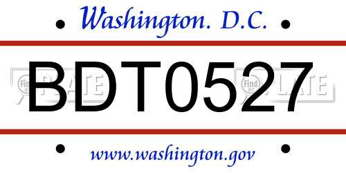 BDT0527 District Of Columbia License Plate