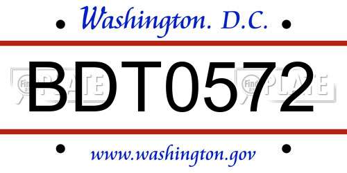 BDT0572 District Of Columbia License Plate