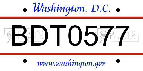 BDT0577 District Of Columbia License Plate