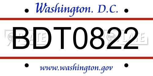 BDT0822 District Of Columbia License Plate