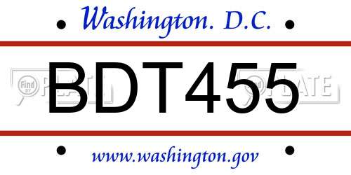 BDT455 District Of Columbia License Plate