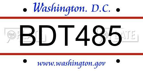 BDT485 District Of Columbia License Plate