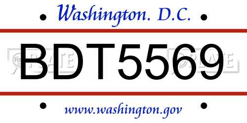 BDT5569 District Of Columbia License Plate