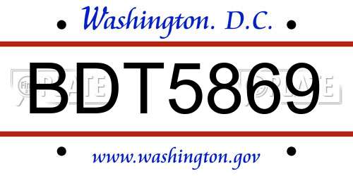 BDT5869 District Of Columbia License Plate