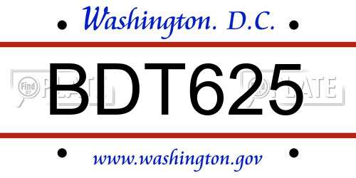 BDT625 District Of Columbia License Plate