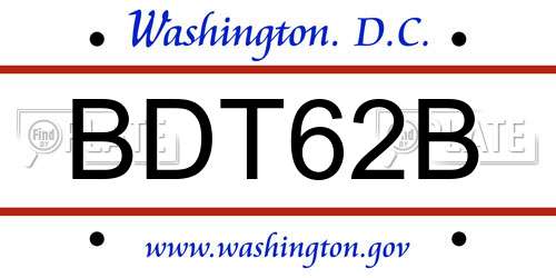 BDT62B District Of Columbia License Plate