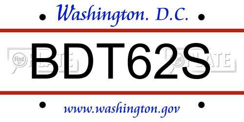 BDT62S District Of Columbia License Plate