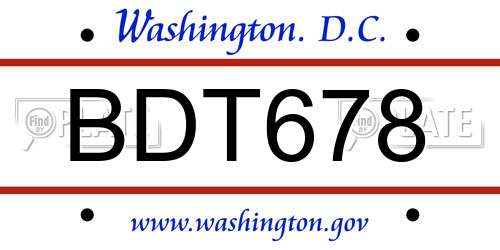 BDT678 District Of Columbia License Plate