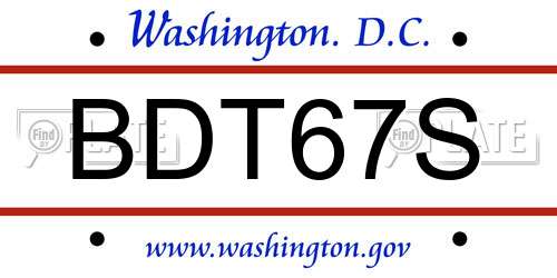 BDT67S District Of Columbia License Plate