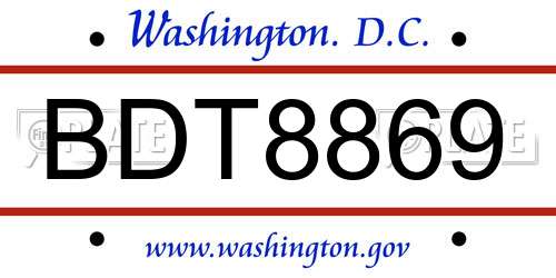 BDT8869 District Of Columbia License Plate