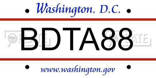 BDTA88 District Of Columbia License Plate