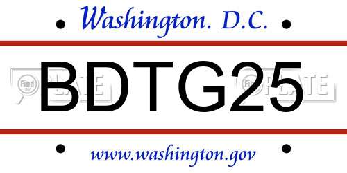 BDTG25 District Of Columbia License Plate