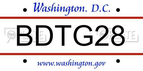 BDTG28 District Of Columbia License Plate