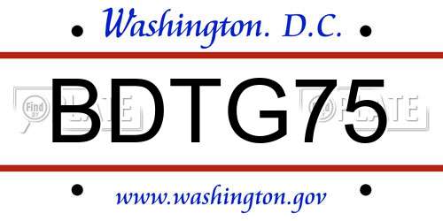 BDTG75 District Of Columbia License Plate