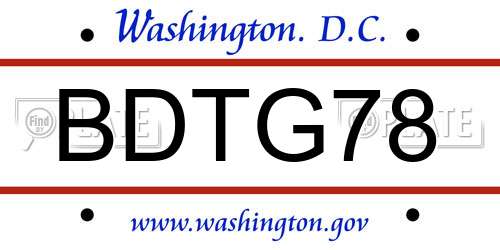 BDTG78 District Of Columbia License Plate