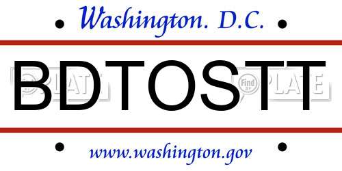 BDTOSTT District Of Columbia License Plate