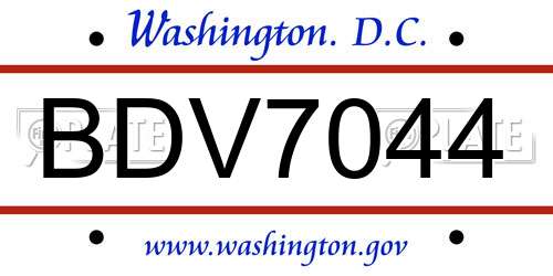 BDV7044 District Of Columbia License Plate