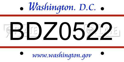 BDZ0522 District Of Columbia License Plate