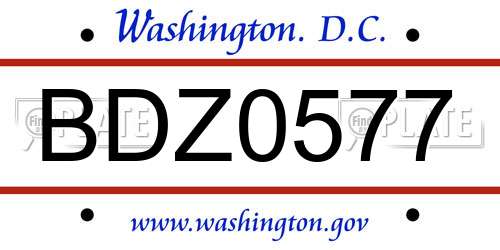 BDZ0577 District Of Columbia License Plate