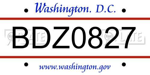 BDZ0827 District Of Columbia License Plate
