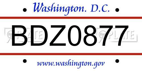 BDZ0877 District Of Columbia License Plate