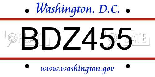 BDZ455 District Of Columbia License Plate