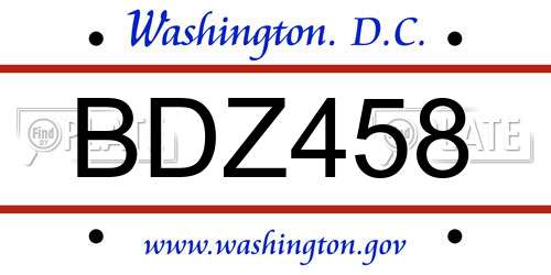 BDZ458 District Of Columbia License Plate
