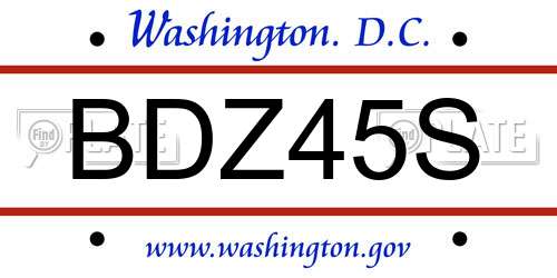 BDZ45S District Of Columbia License Plate