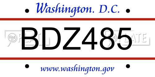 BDZ485 District Of Columbia License Plate