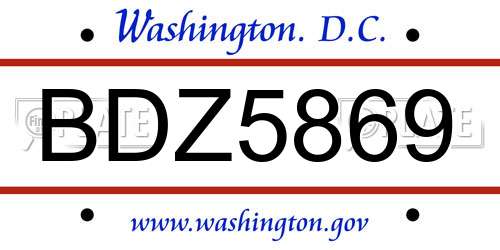 BDZ5869 District Of Columbia License Plate