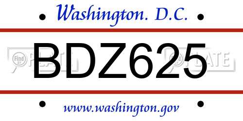 BDZ625 District Of Columbia License Plate