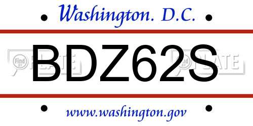 BDZ62S District Of Columbia License Plate
