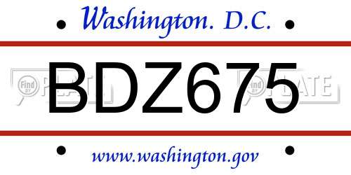 BDZ675 District Of Columbia License Plate