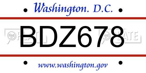 BDZ678 District Of Columbia License Plate