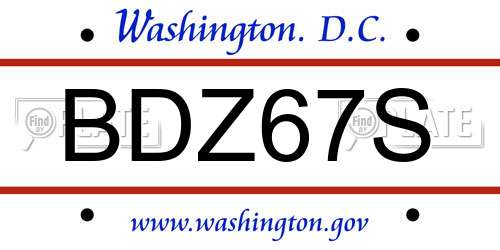 BDZ67S District Of Columbia License Plate