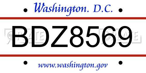 BDZ8569 District Of Columbia License Plate