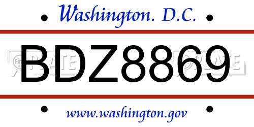 BDZ8869 District Of Columbia License Plate