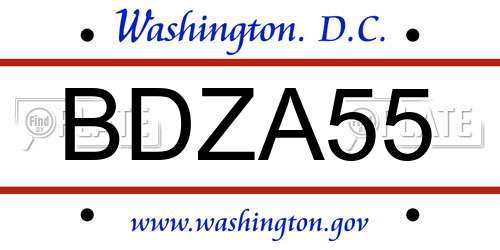BDZA55 District Of Columbia License Plate
