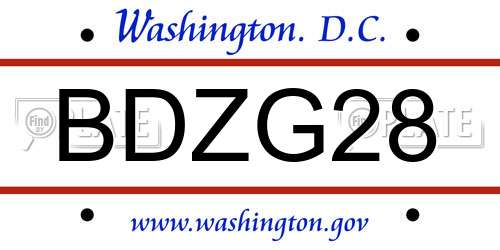 BDZG28 District Of Columbia License Plate