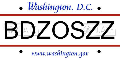 BDZOSZZ District Of Columbia License Plate
