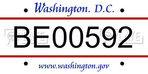 BE00592 District Of Columbia License Plate
