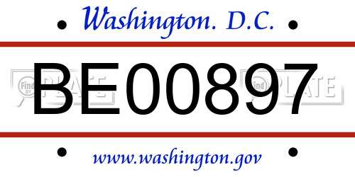 BE00897 District Of Columbia License Plate