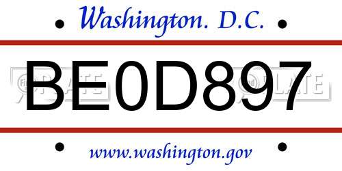 BE0D897 District Of Columbia License Plate